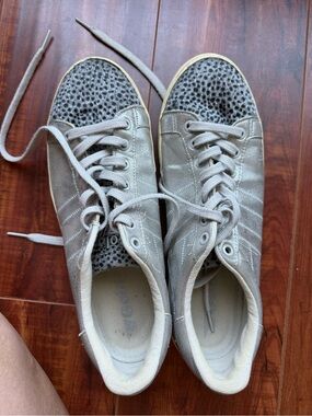 Gola Metallic Taupe Lace-Up Sneakers with Leopard Toe